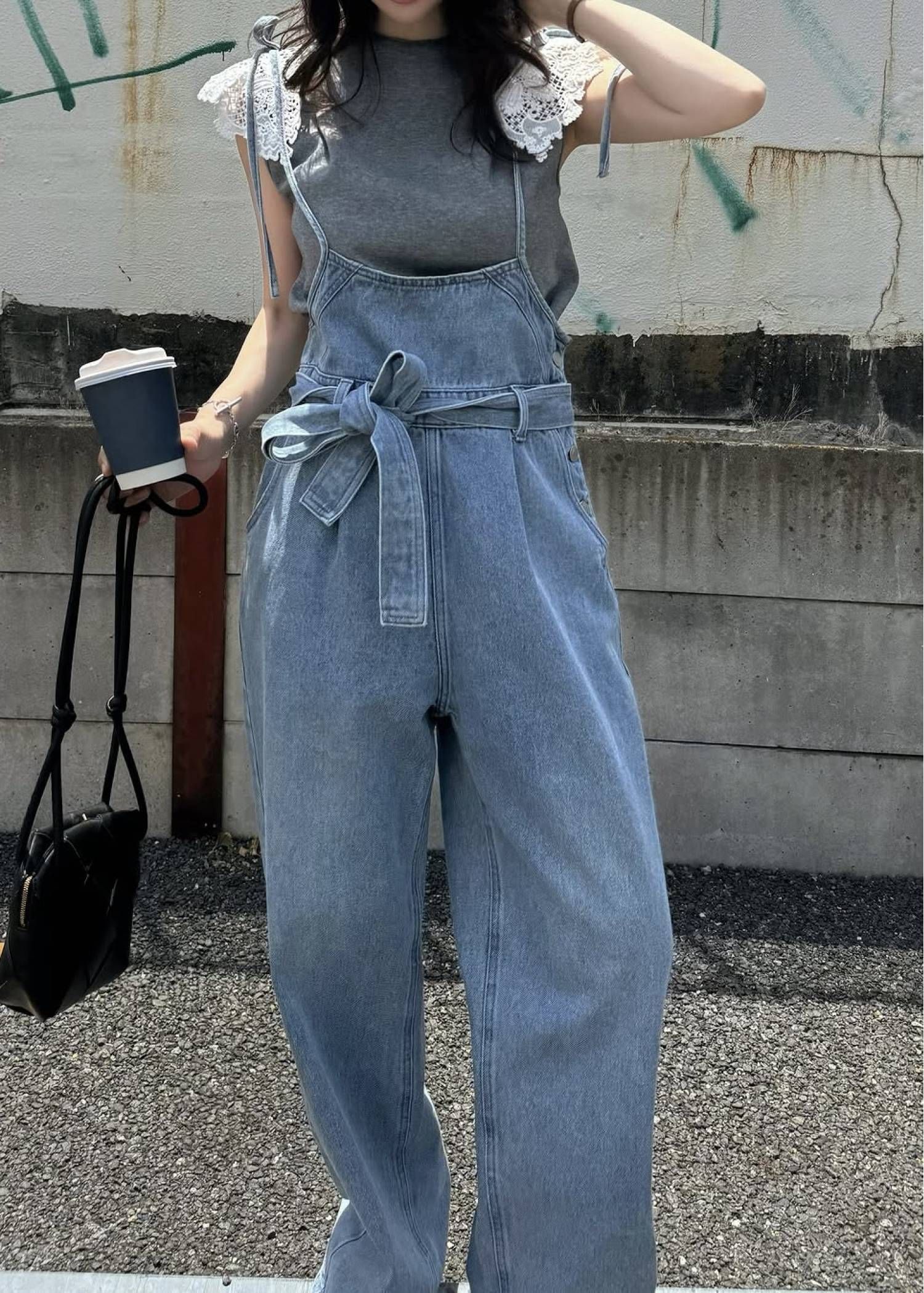 デニム リボンサロペット (ブルー) denim tapered ribbon salopette (Blue) /  26SS