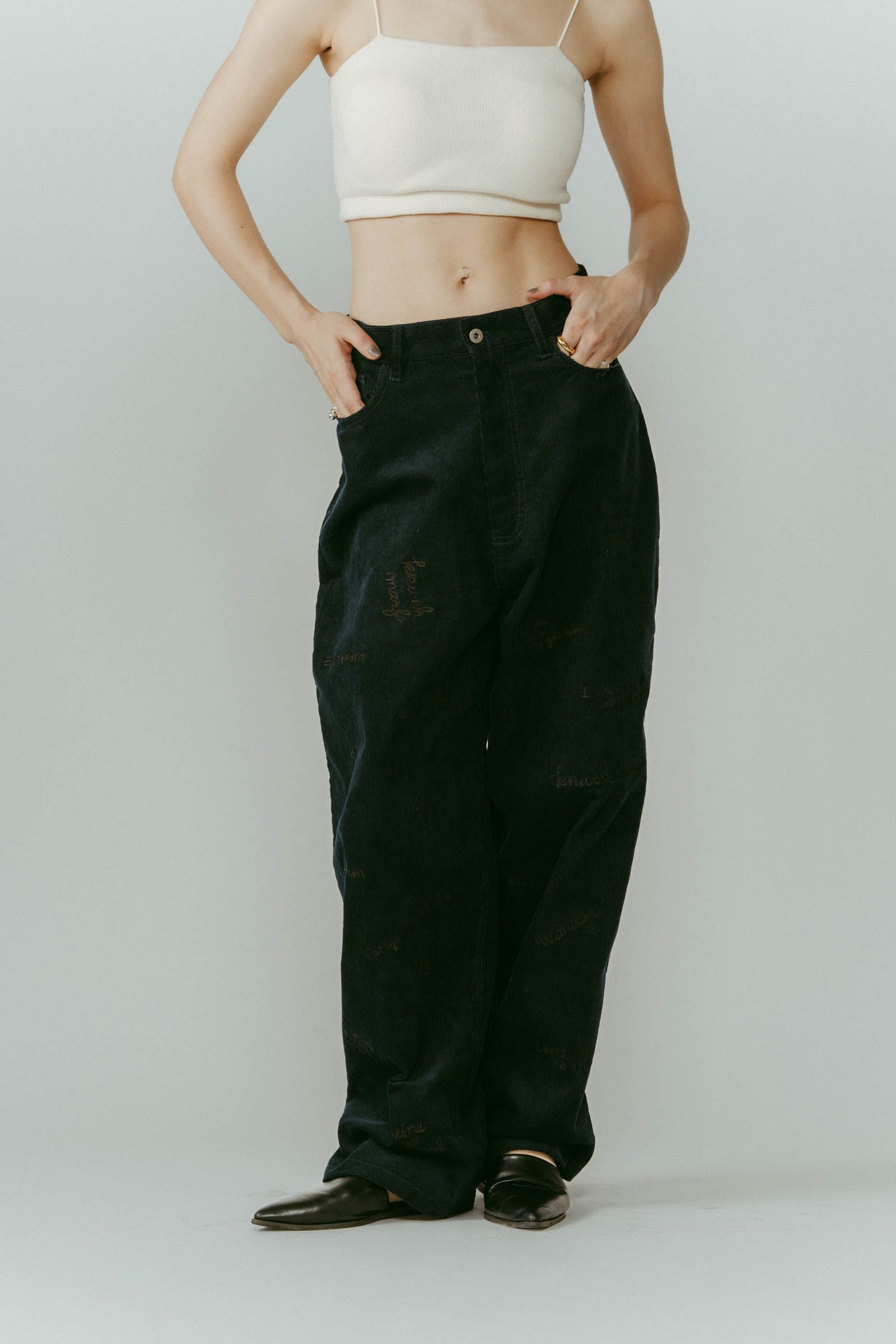 embroidered corduroy pants / レタリング刺繍 コーデュロイパンツ (ネイビー) / 25AW