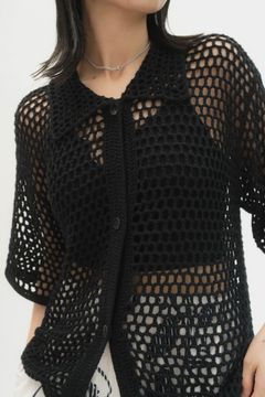crochet knit shirt / クロシェ ニットシャツ (ブラック)