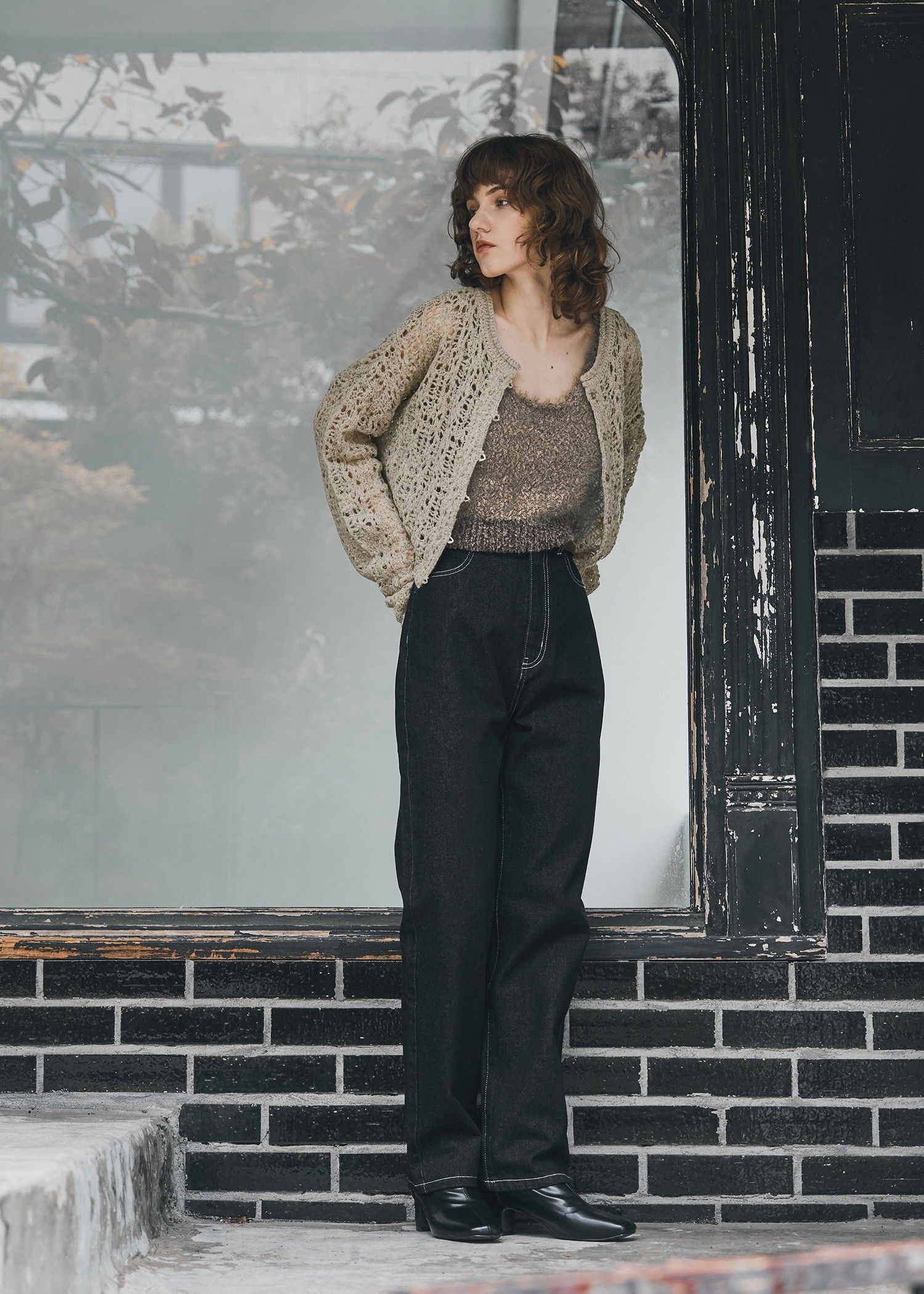 elastic waist more high denim PT / ウエストハイカットデニムパンツ (ブラック) / 25AW /