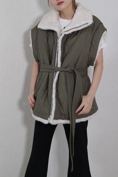 QUILTING BOA REVERSIBLE VEST / キルティング ウールボア リバーシブルベスト (カーキ) ベルト付き