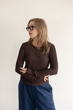 ヘンリーネックリブカットソートップス (バーガンディー)  Henley neck top (Burgundy) /  26SS