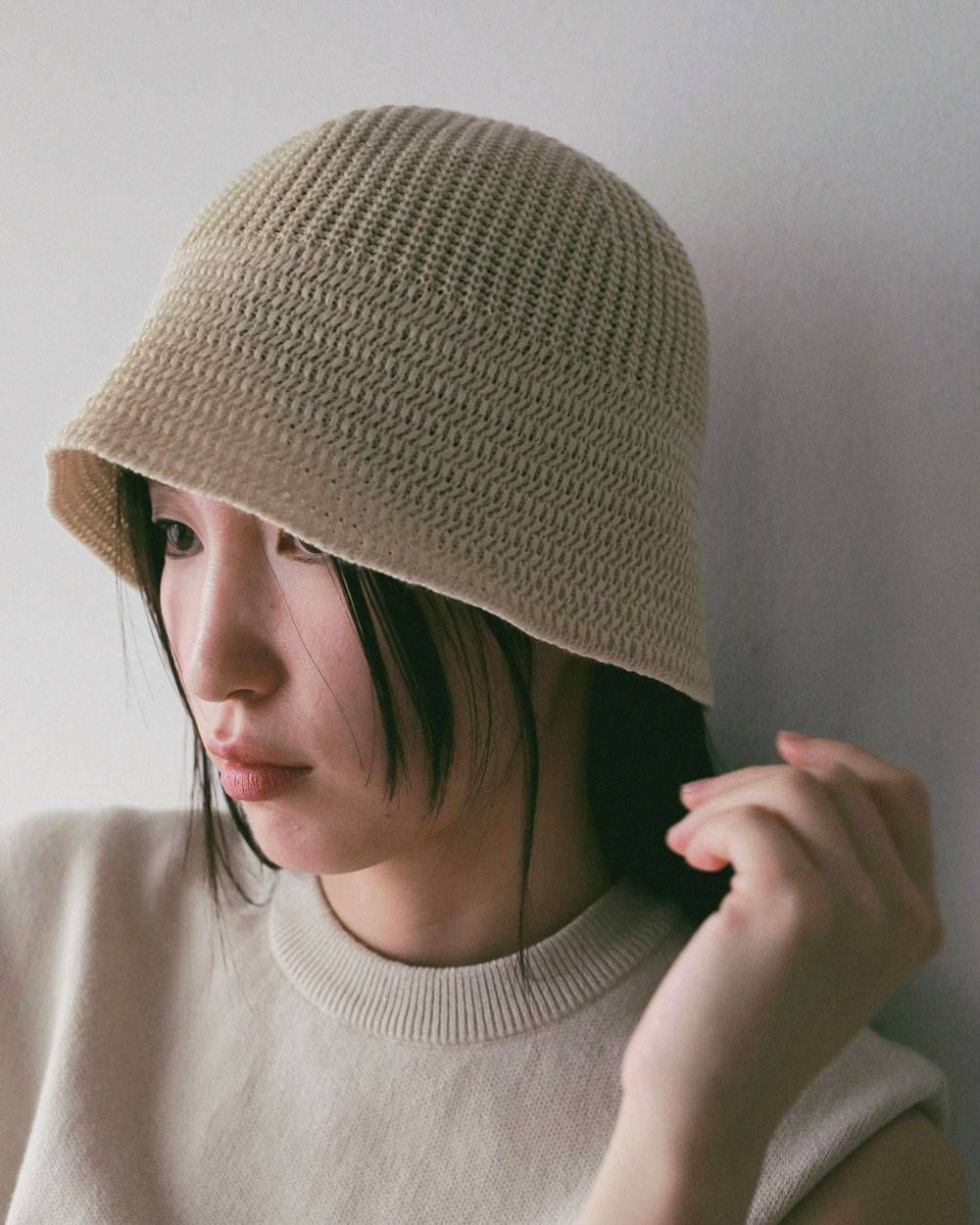 リネンニット バケットハット (アイボリー) Linenknit Bucket Hat (Ivory) / 27SS