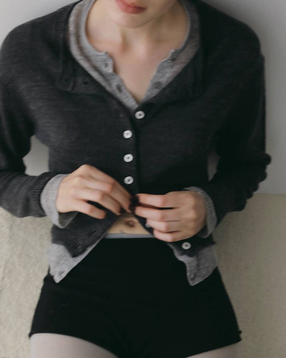 レイヤード クルーネックカーディガン (チャコールグレー) Layered Crewneck Cardigan (Charcoal gray) / 26AW 【6月29日まで期間限定予約】