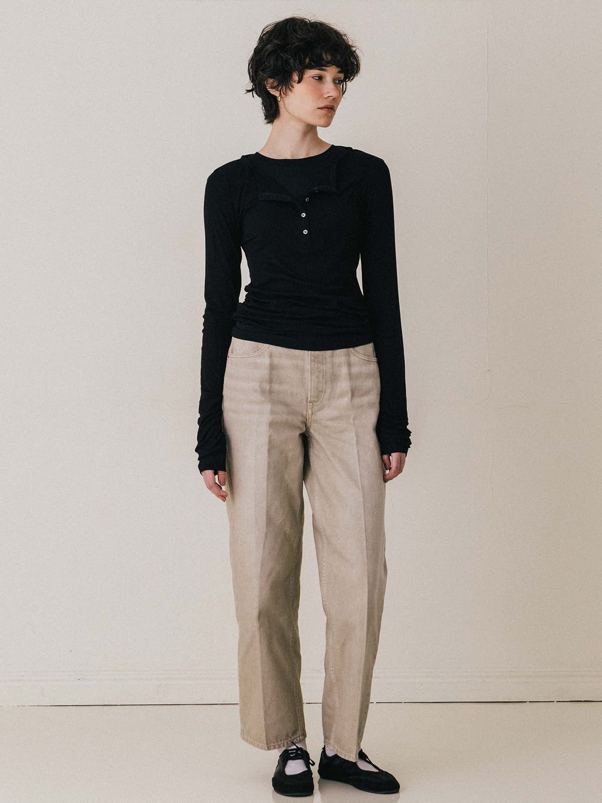 【25AW】LAYERED L/S HENLY TEE / レイヤード ロングスリーブ ヘンリーTシャツ (ブラック)