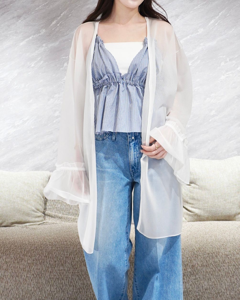 NL SHEER KNIT CARDIGAN / シアーニットカーディガン (ミルク)