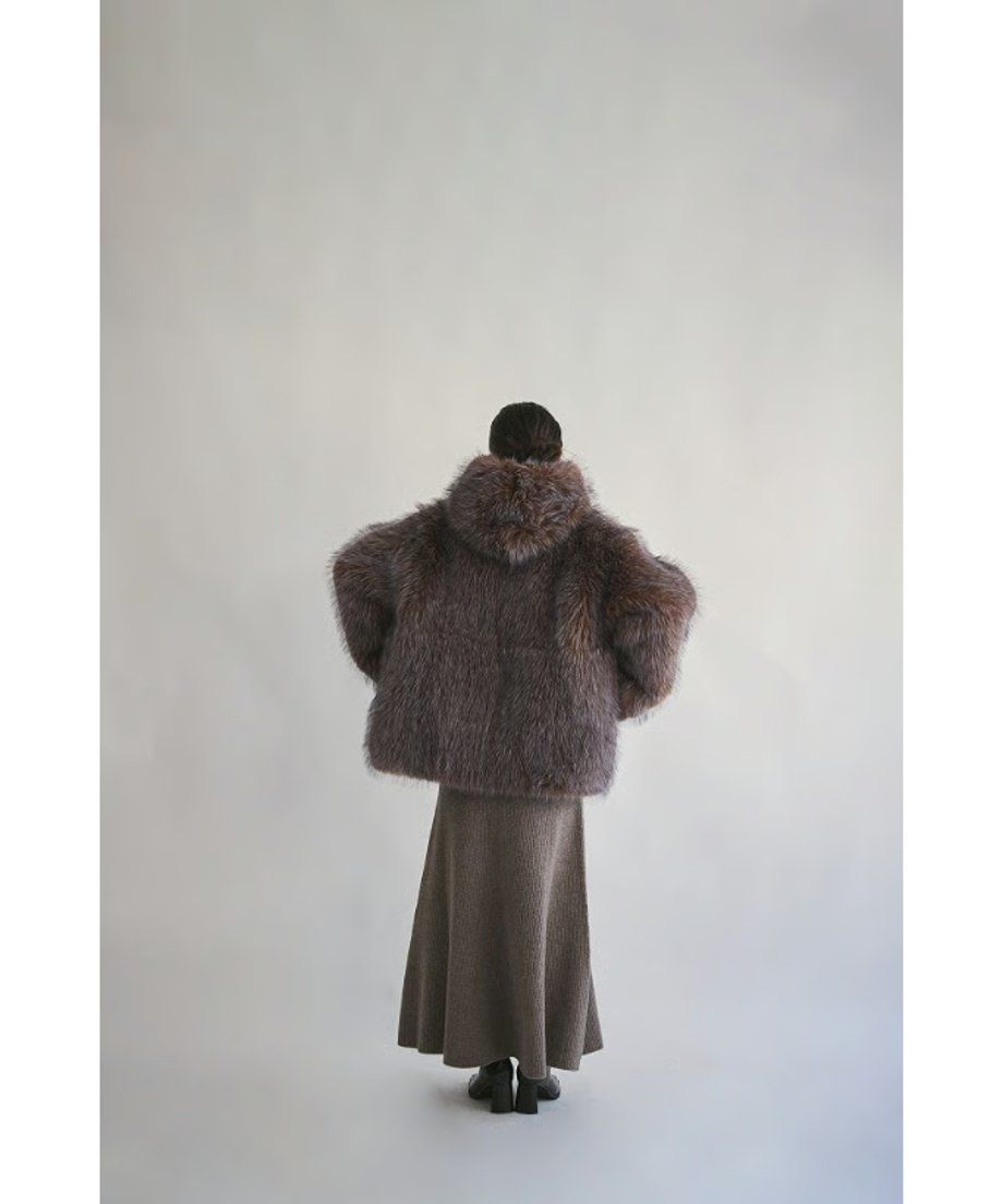 【25AW】Fox Like Fur Foodie Coat (ブラウン) / フォックスライクファー フーディコート / エコファー / フェイクファー