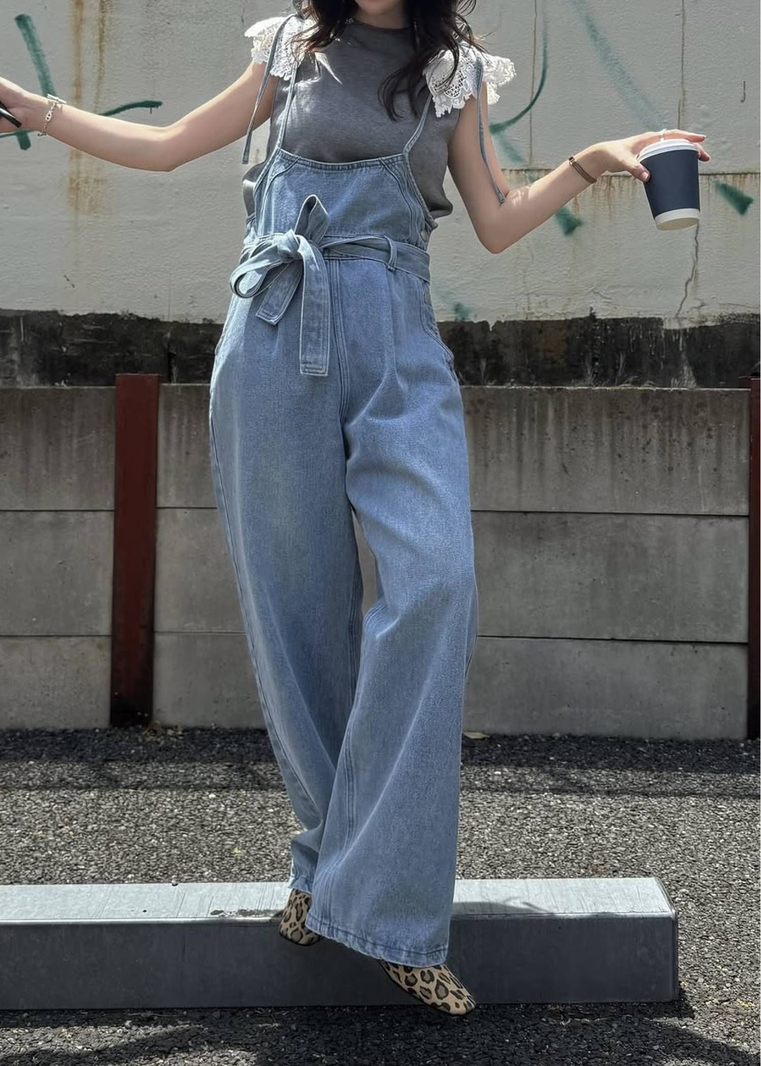 デニム リボンサロペット (ブルー) denim tapered ribbon salopette (Blue) /  26SS