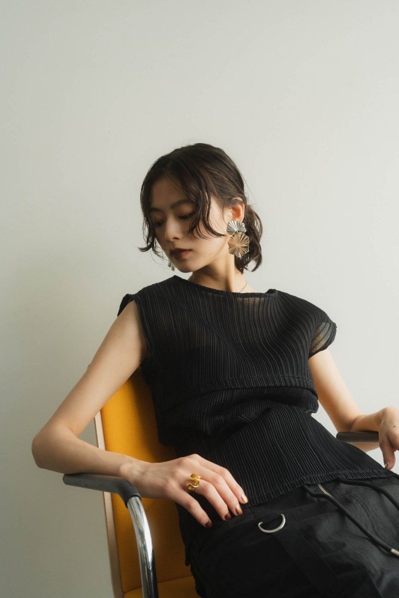 french sleeve ribbed tops / フレンチスリーブ リブトップス (ブラック)