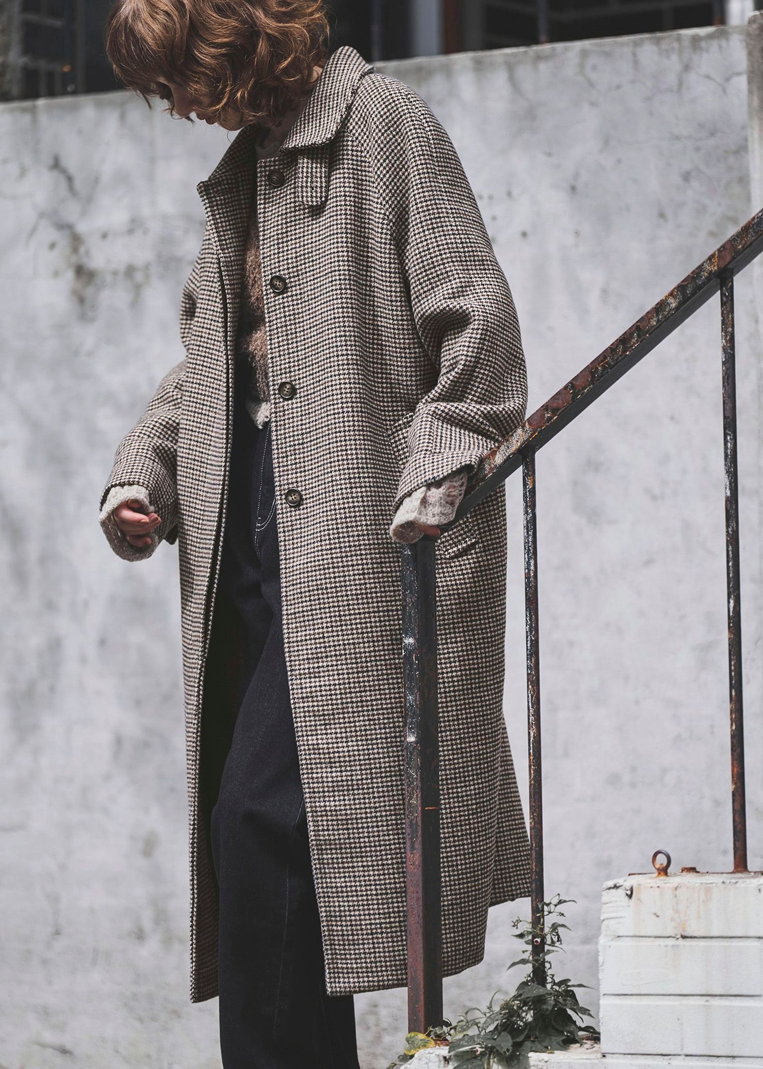 hound tooth soutien collar quilting coat / ハウンドトゥース ステンカラーコート (ミックス) / 25AW /