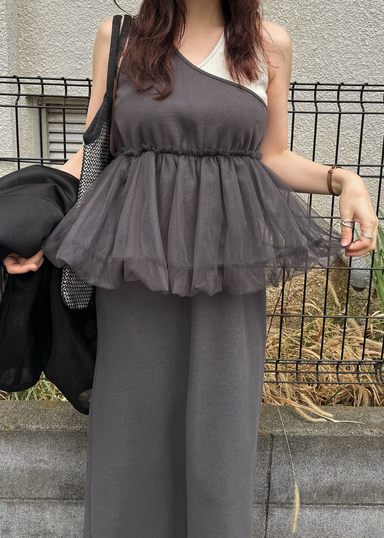 tulle peplum docking rib OP (Shark) / チュールペプラムワンピース (シャーク) / 26SS