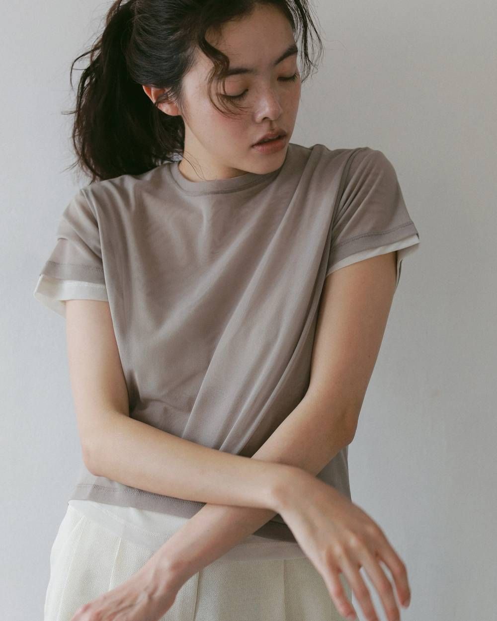 シアーチュールTシャツ (ベージュ) Sheer Tulle T-shirts (Beige) / 27SS
