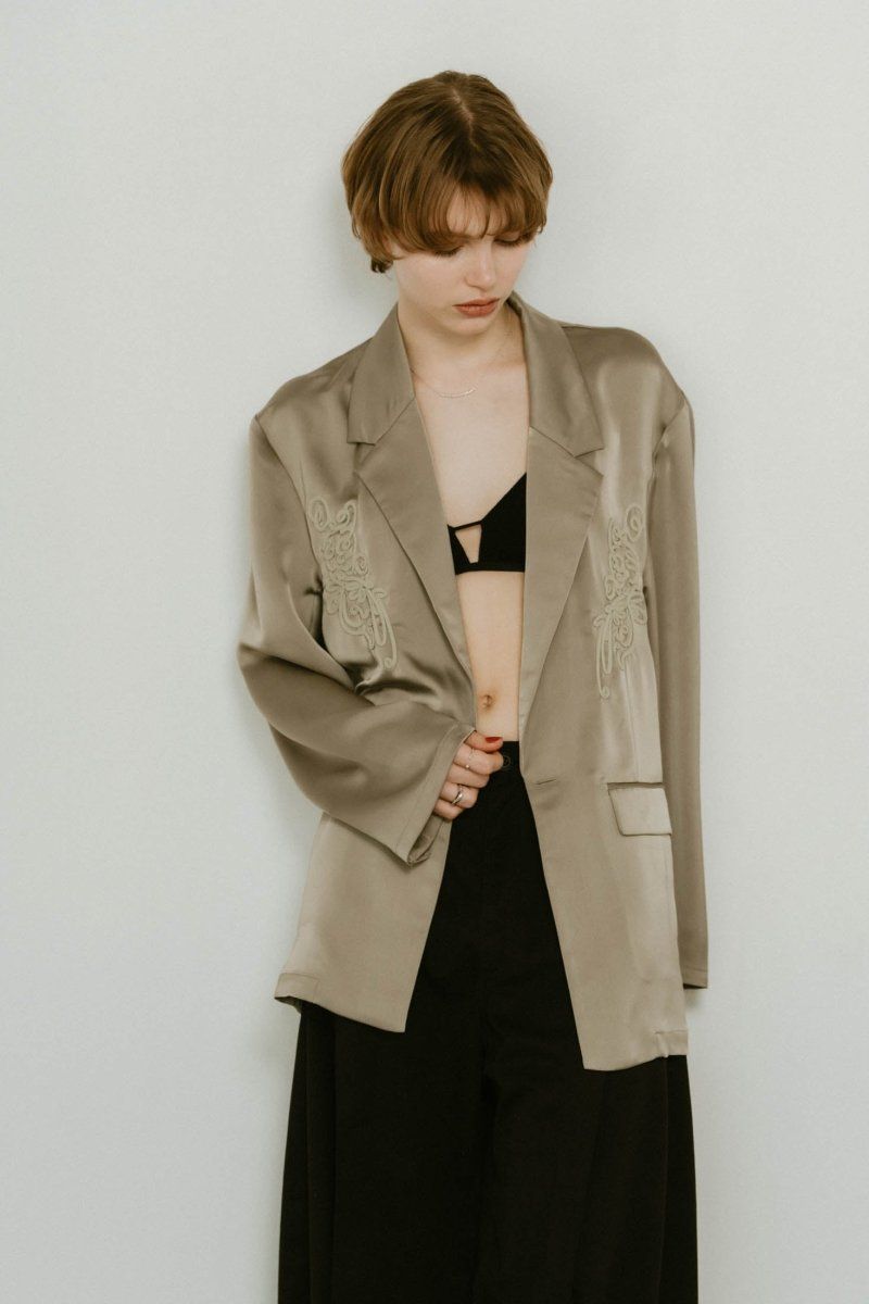 embroidered satin jacket / エンブロイド サテンジャケット (モスグリーン) / 25SS
