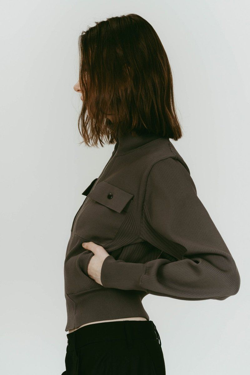 pocket zip up knit (Gray) / ポケットジップアップニット (グレー) / 26SS
