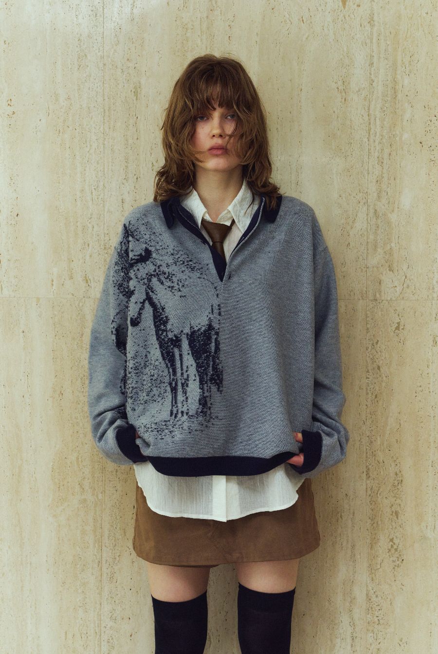 リバーシブル ジャガードポロニット (ネイビー) reversible jacquard polo knit(unisex) (Navy) / 26AW
