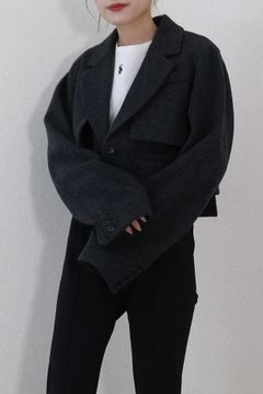 LAYERED WOOL SHORT JK / レイヤードウールショートジャケット (グレー)