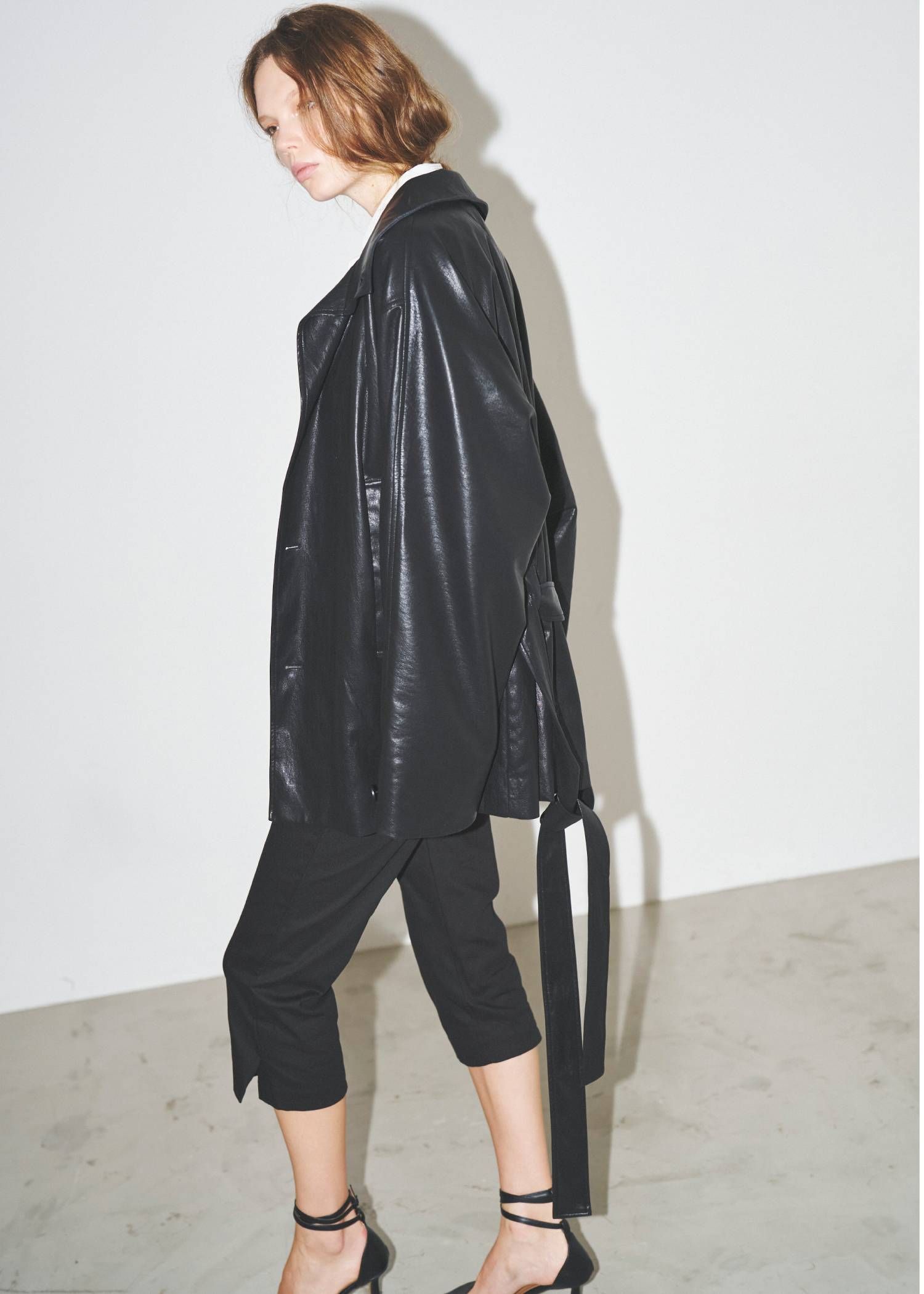 スタンドカラー レザージャケット (ブラック) stand collar over size synthetic leather JK (Black) /  26AW