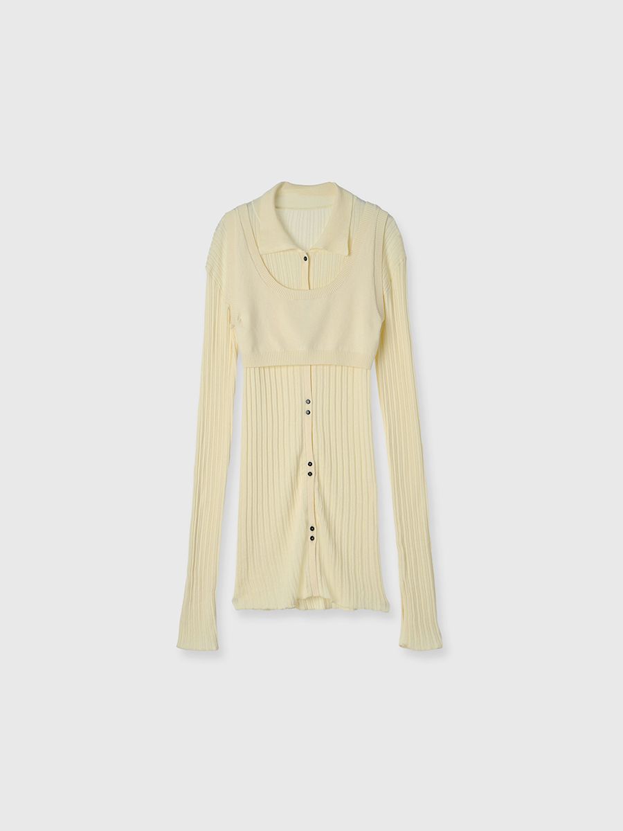 【25SS】KNIT BUSTIER LONG SHIRTS / ニットビスチェ ロングシャツ (イエロー)