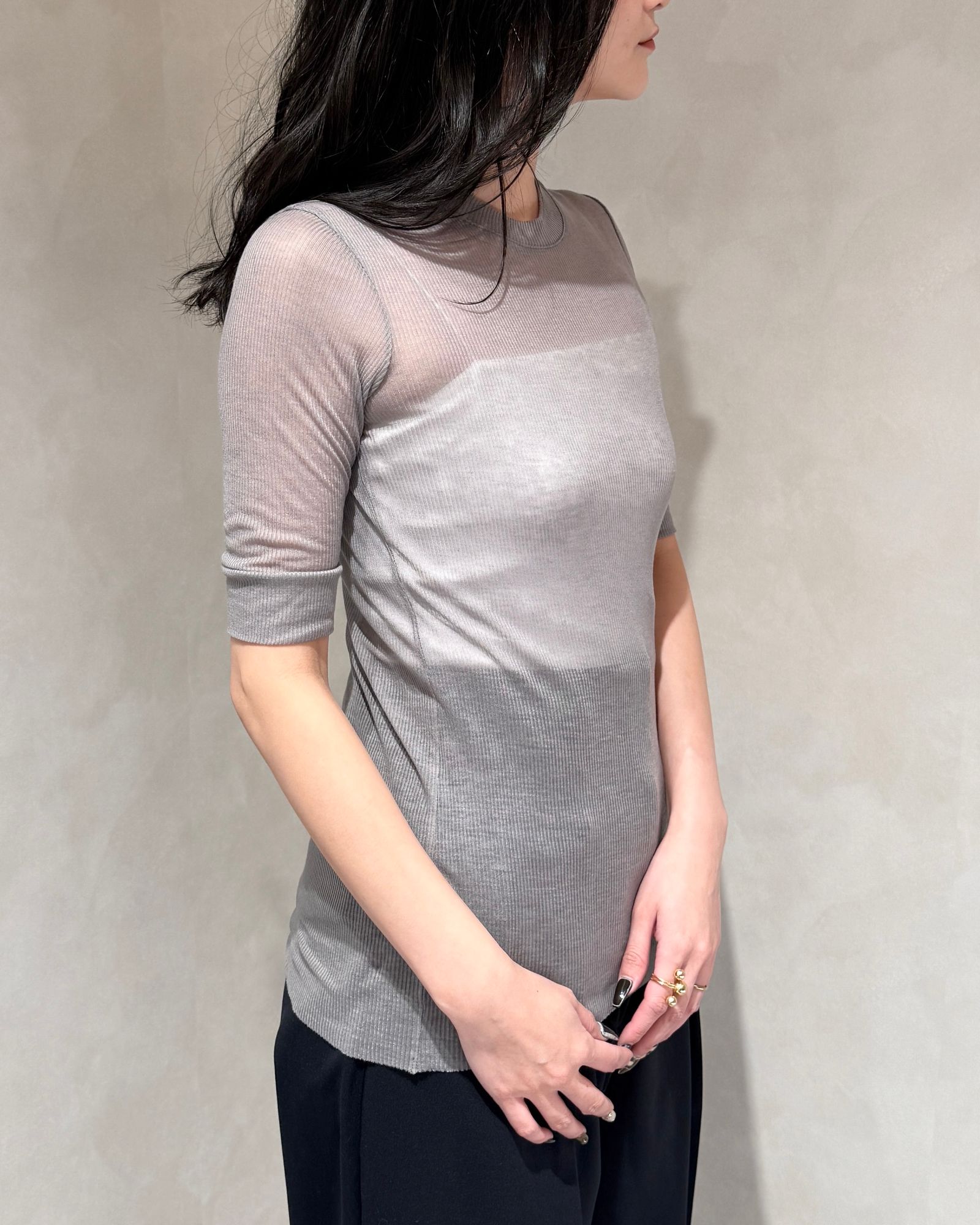 CINOH◆25SS/テンセルカシミヤリブTシャツ//38/--/IVO/25SCU003/タグ付属 CINOH - 【25SS】TENCEL CASHMERE RIB T-SHIRT / テンセル