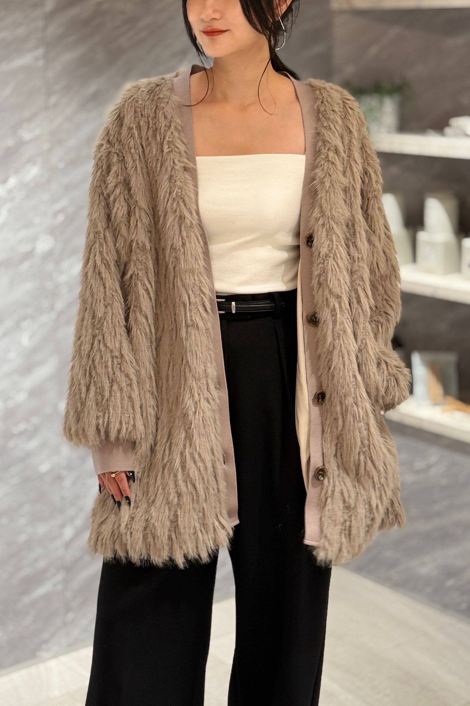 THINK FUR - Fur×Knit Medium Cardigan (グレージュ) | Sir