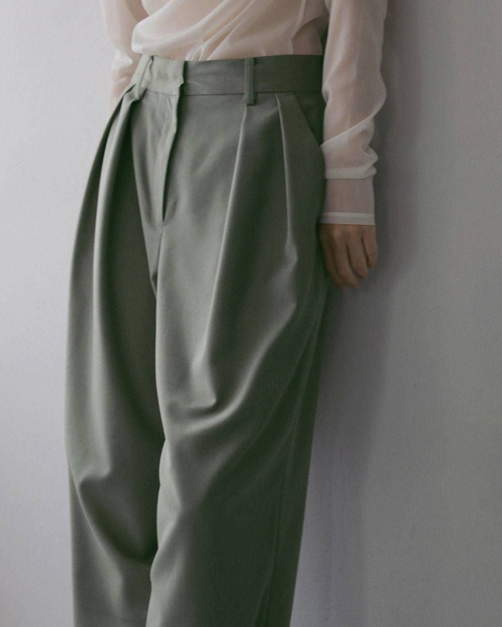 ツイル タックワイドパンツ (オリーブ) Twill Tuck Widepants (Olive) / 27SS