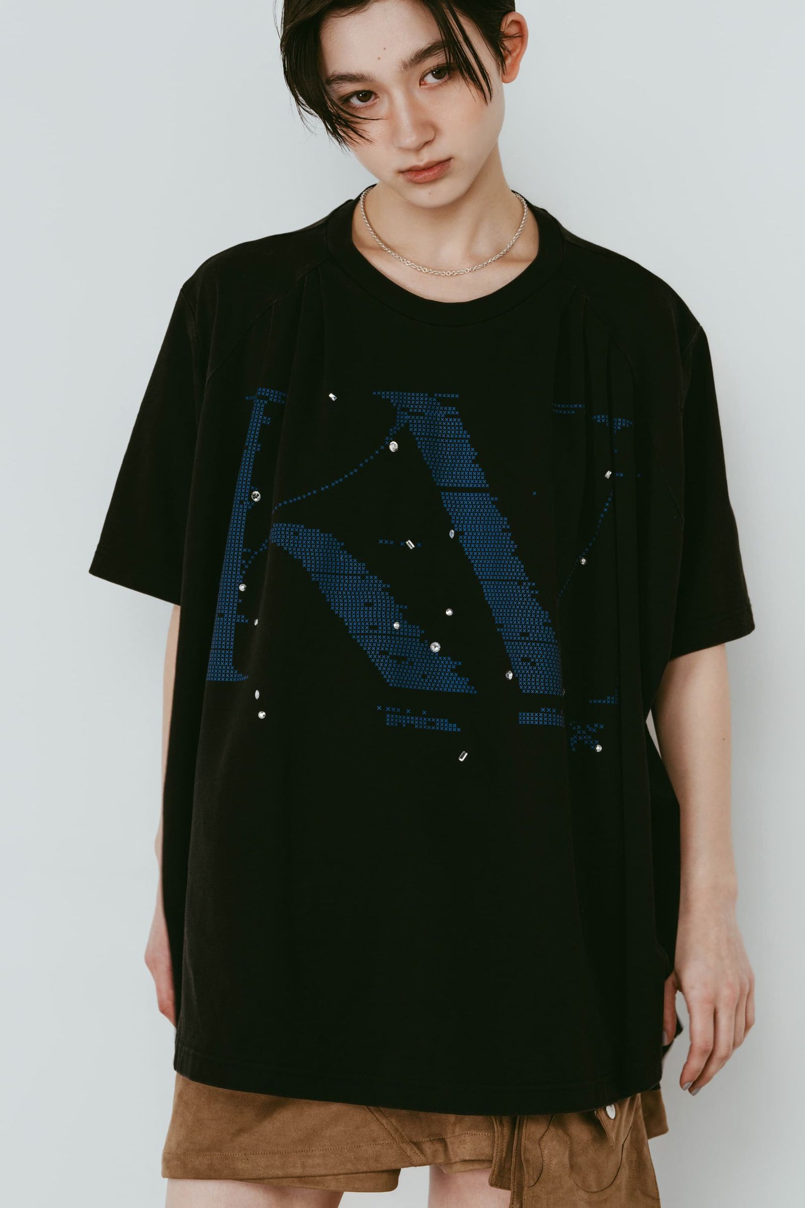 タック オーバーサイズTシャツ (ブラック) tuck detail oversized tee(unisex) (Black) /  26SS
