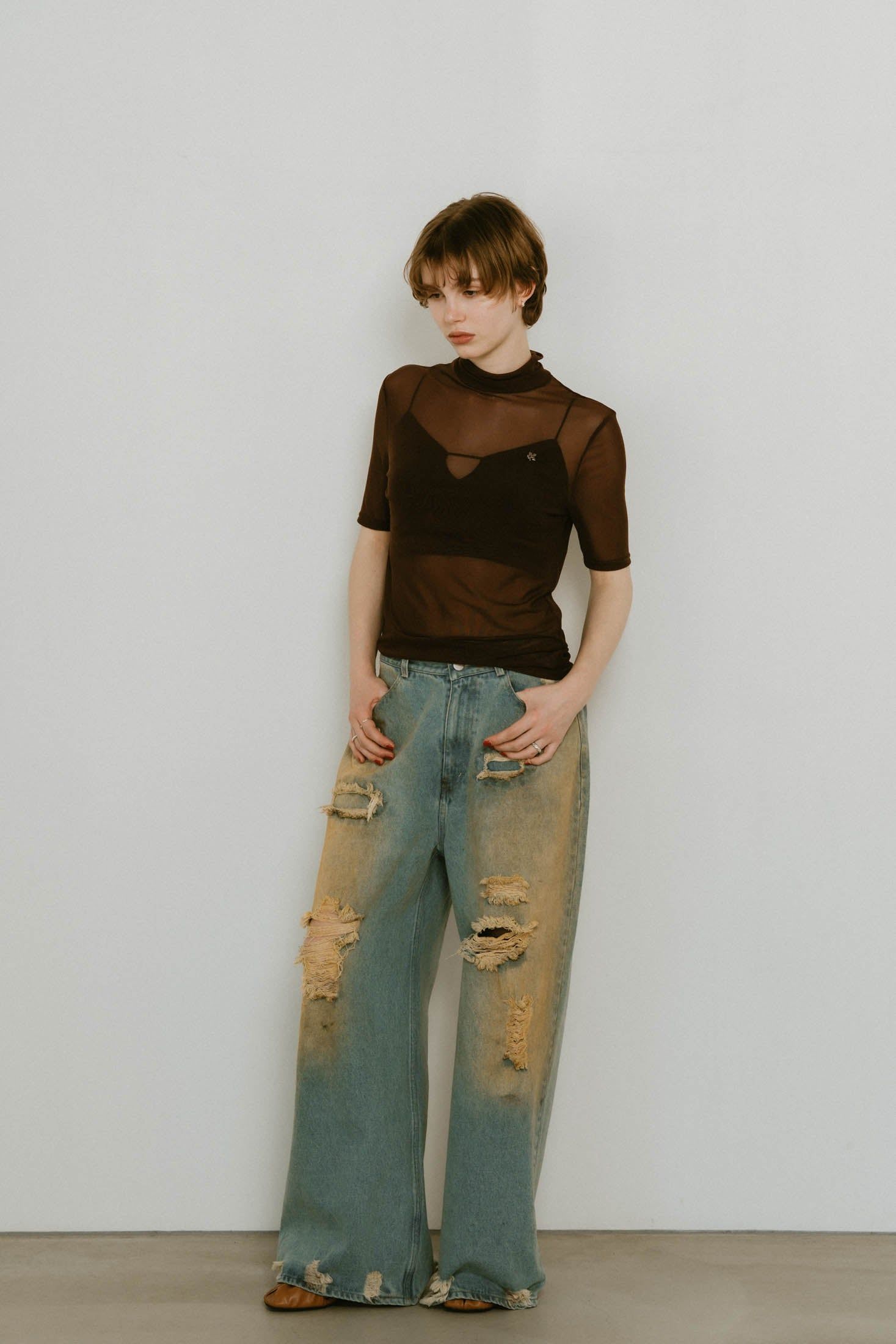 K motif sheer tops / Kモチーフ シアートップス (ブラウン) / 25SS