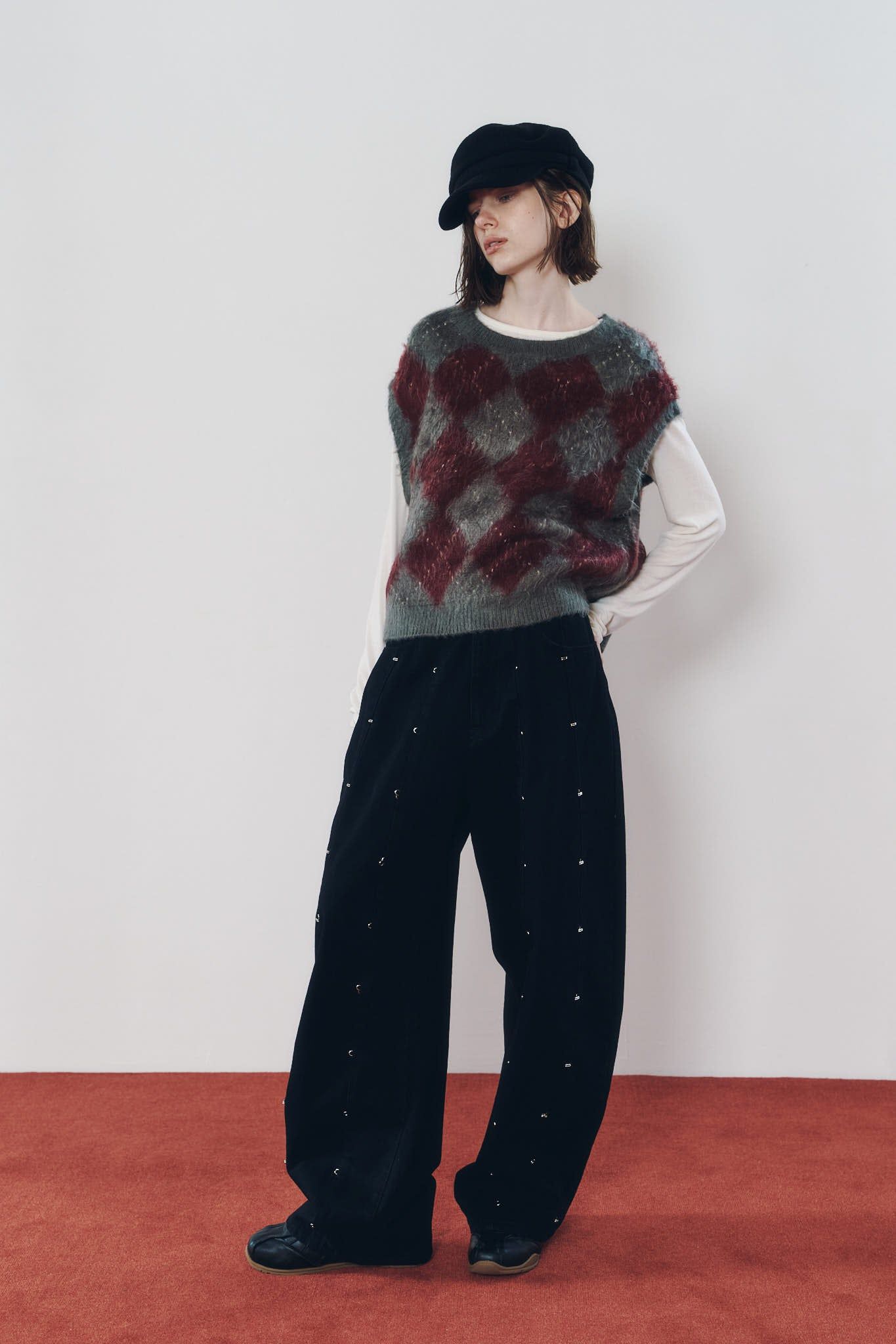 アーガイルニットベスト (レッド) argyle knit vest (Red) / 26AW