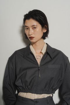ストライプシャツブルゾン (グレー) stripe shirt blouson (Gray)