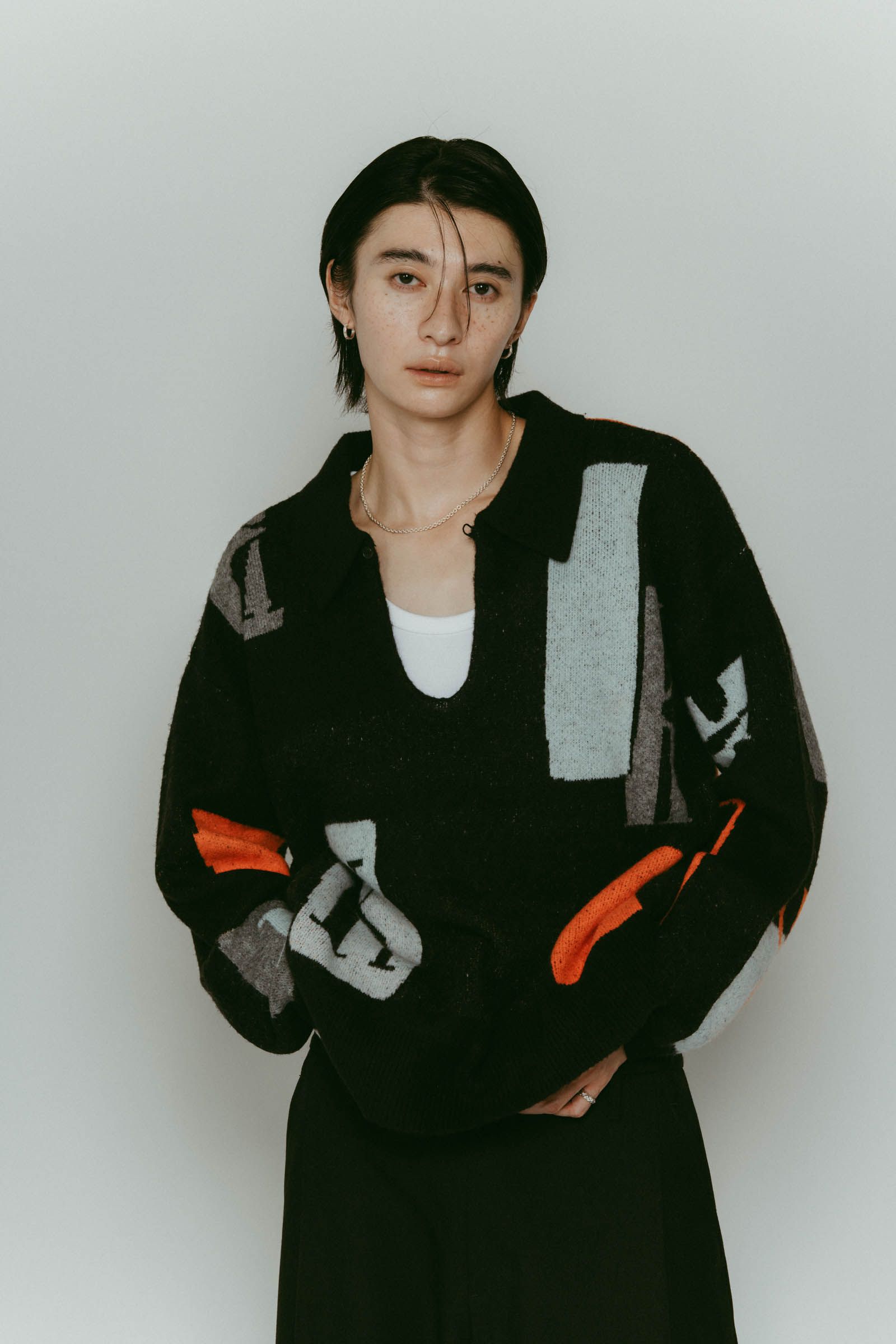 K design knit pullover(unisex) / Kデザイン ニットプルオーバー (ブラック) / 25AW