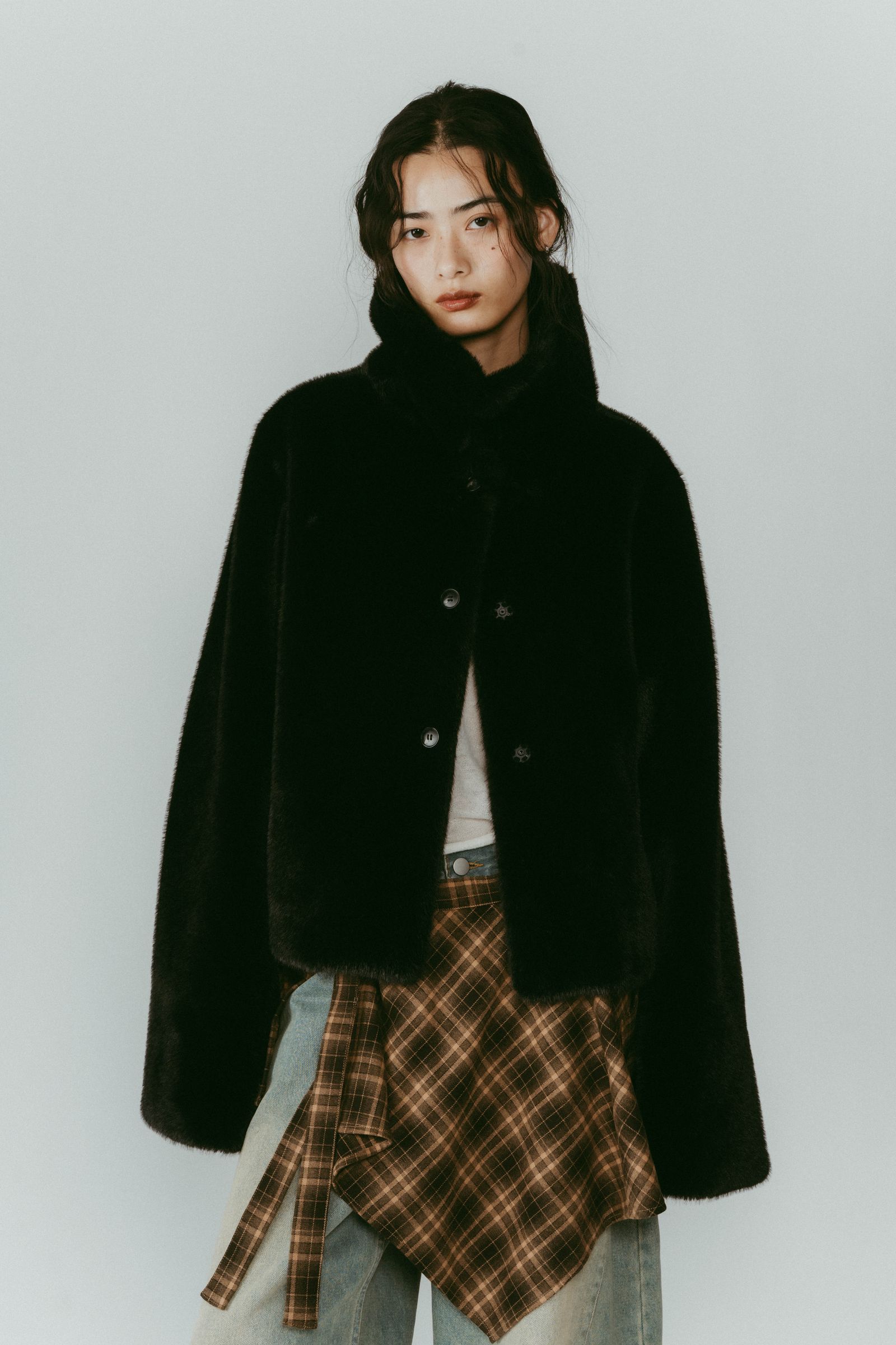 point collar fur coat / ポイントカラー ファーコートジャケット (ブラック) / 25AW
