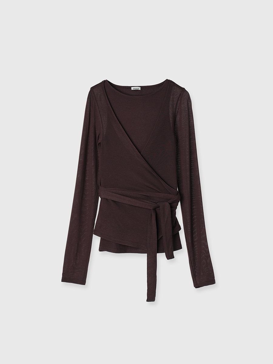 【25SS】SLK SHEER CACHECOEUR CAMI SET / シアー カシュクール セットトップス (バーガンディー)
