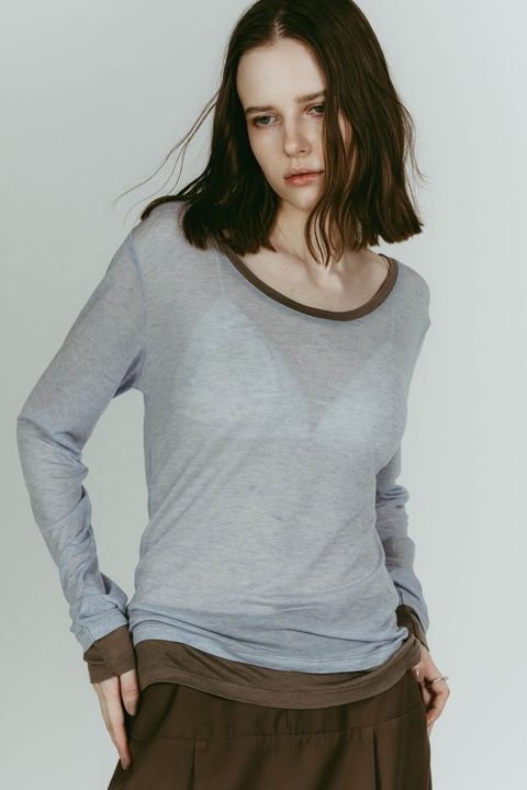 ラウンドネックレイヤードトップス (ブルー) round neck layered top (Blue) /  26SS