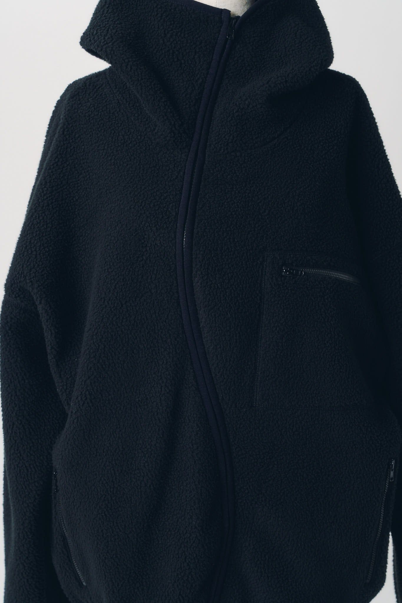 カーブジップ ボアフーディ (ブラック) curved zip boa hoodie(unisex) (Black) / 26AW