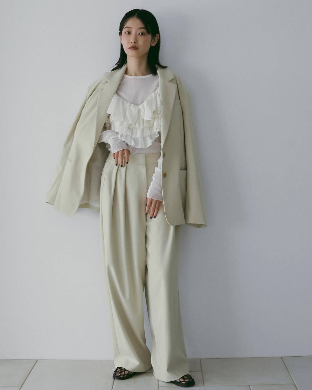 メッシュフリルキャミソール (ホワイト) Mesh Frill Camisole (White) / 26SS