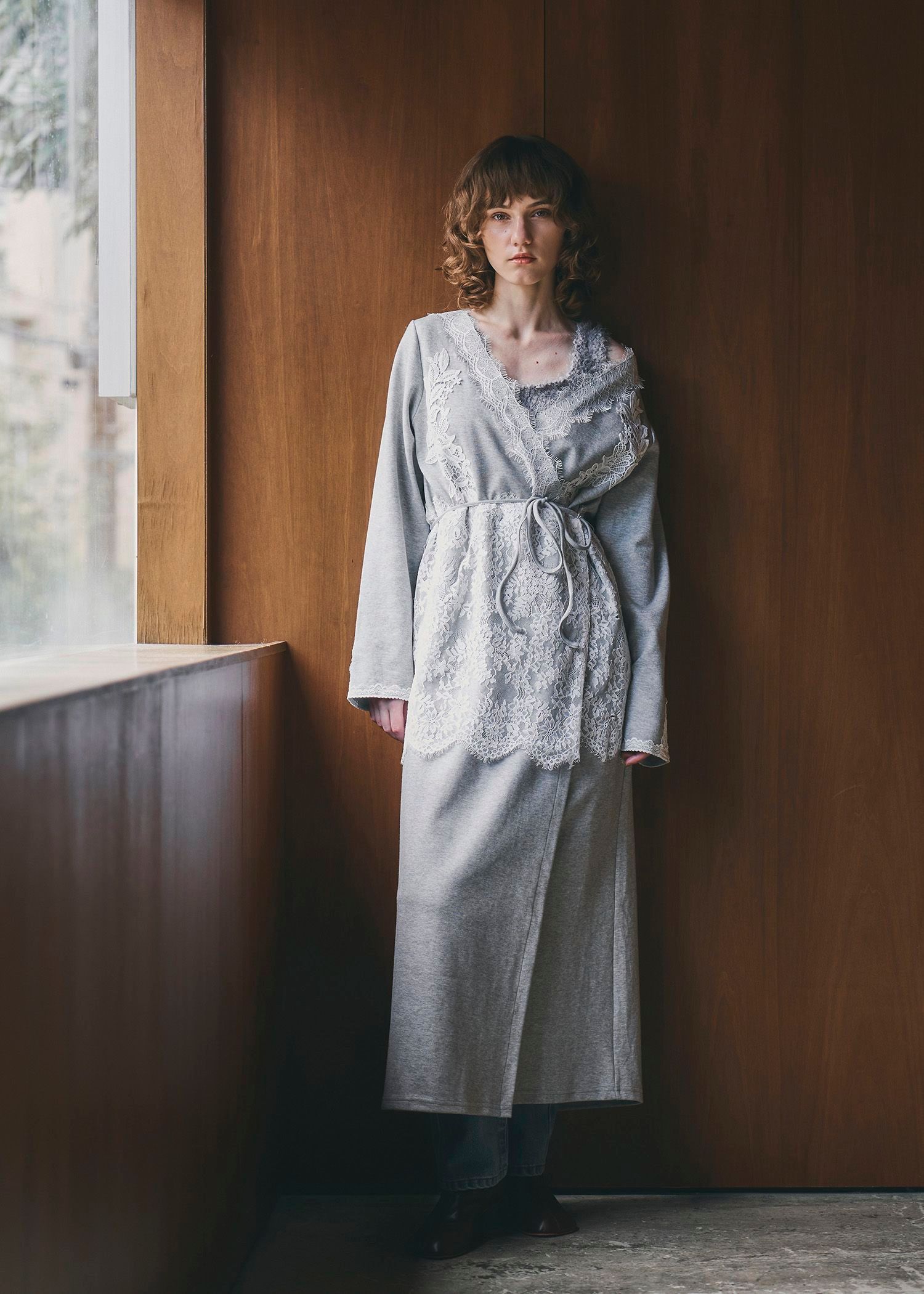 cachecoeur multi lace sweat OP / マルチレース スウェットワンピース (グレー) / 25AW