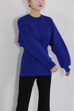 WAIST SHAPE VOLUME KT / ウエストシェイプボリュームニット (ブルー) / ボリューム袖 / スタイルアップ
