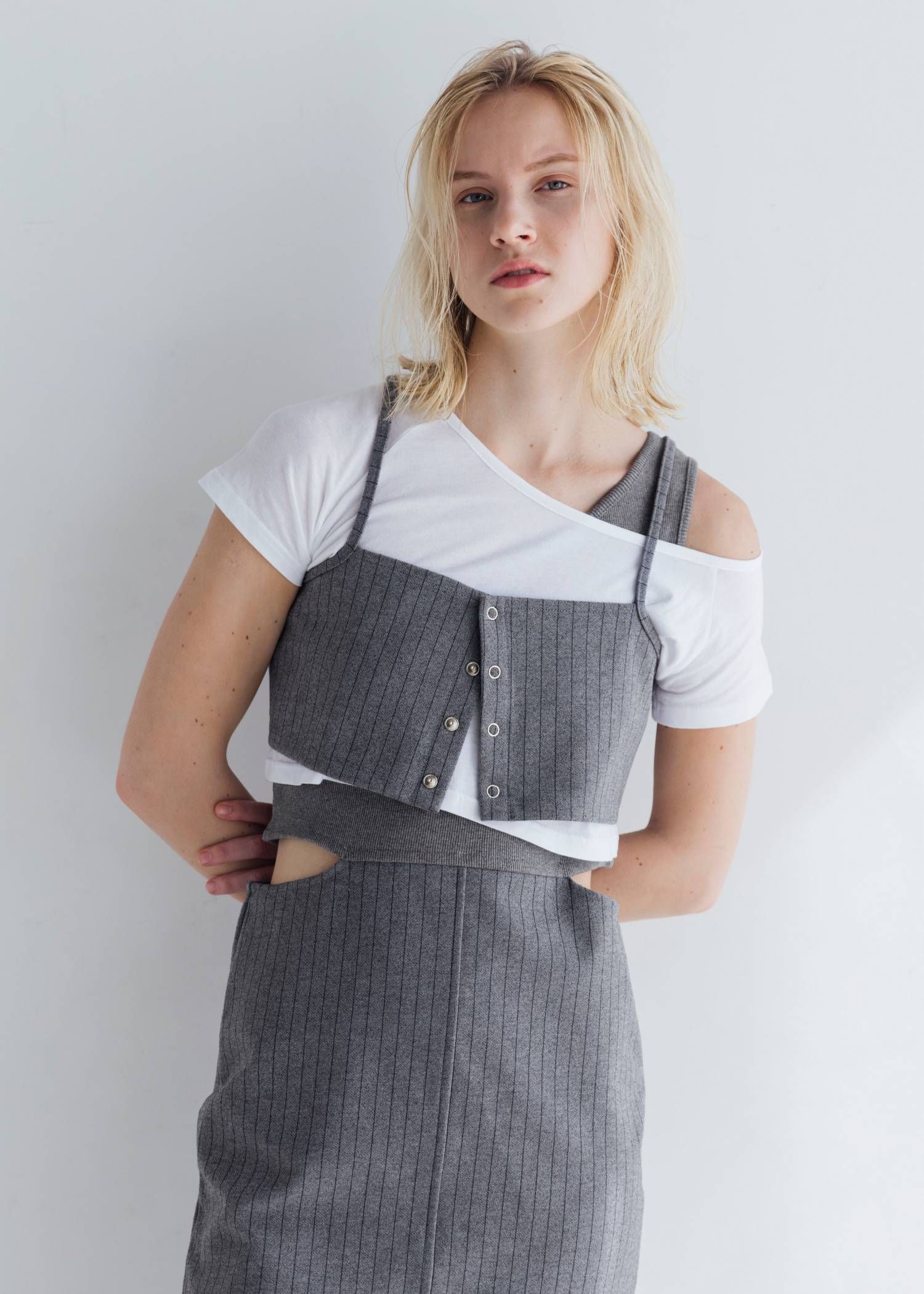 レイヤード3ピース ワンピース (ミックス) asymmetry layered 3 piece stripe OP (Mix) /  26SS