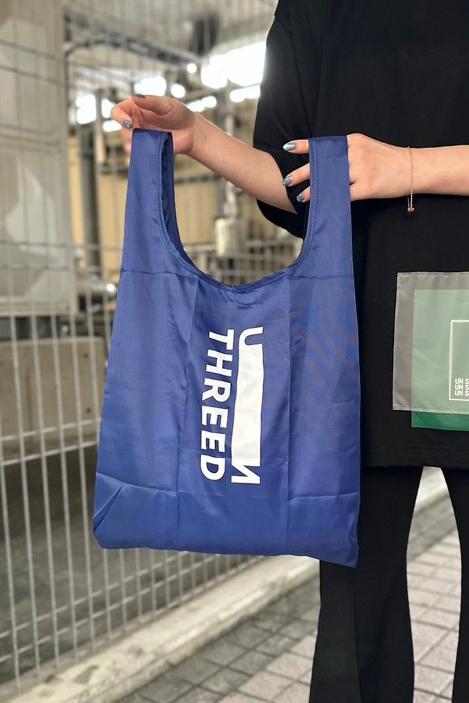 RECYCLE ECO-BAG M / リサイクルエコバッグ ミディアム (ネイビー) / 折りたたみゴム付き / マチ有り / コンビニサイズ