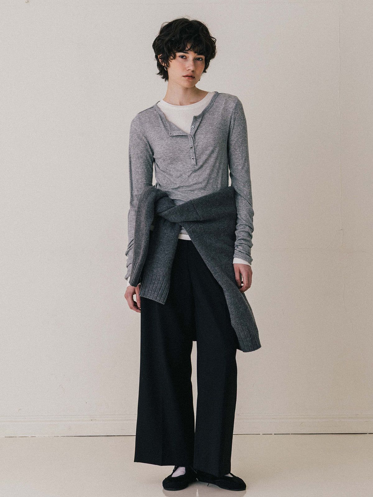 【25AW】LAYERED L/S HENLY TEE / レイヤード ロングスリーブ ヘンリーTシャツ (グレー)