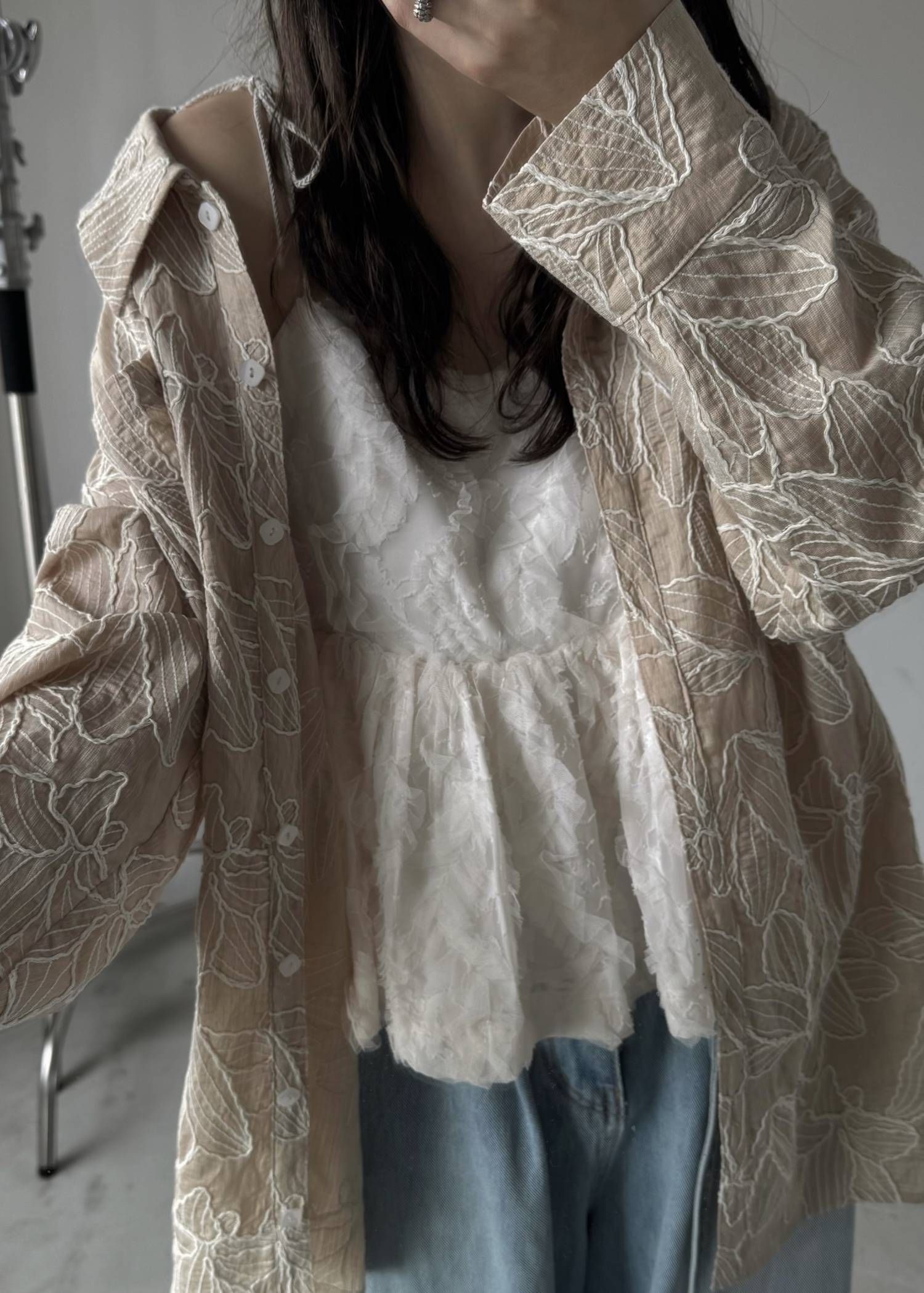 カットジャガード キャミソール (シェル) cut jacquard tulle gather camisole (Shell) /  26SS