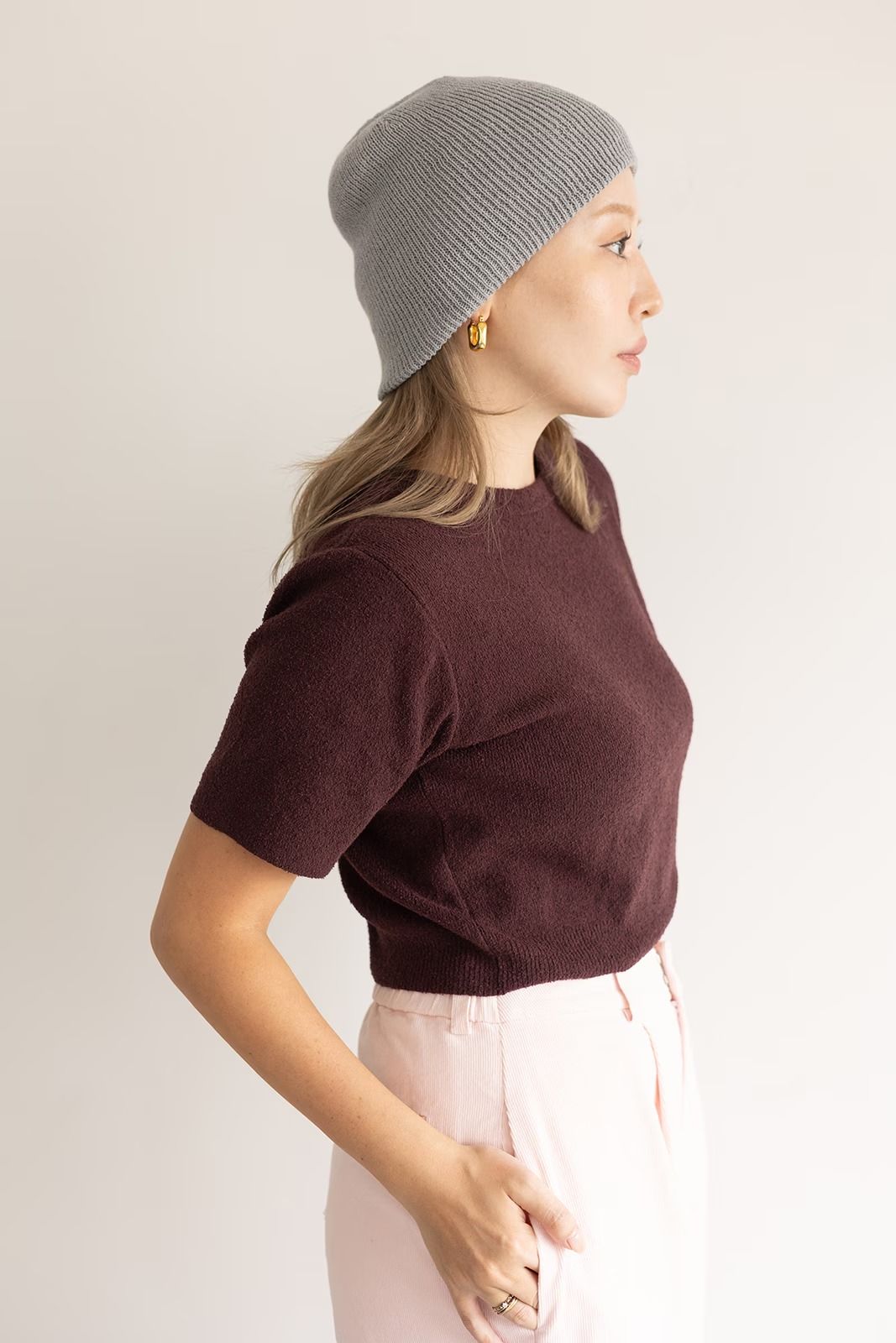 ハーフスリーブ2wayコンパクトカーディガン (バーガンディ)  Compact Cardigan (Burgundy) /  26SS