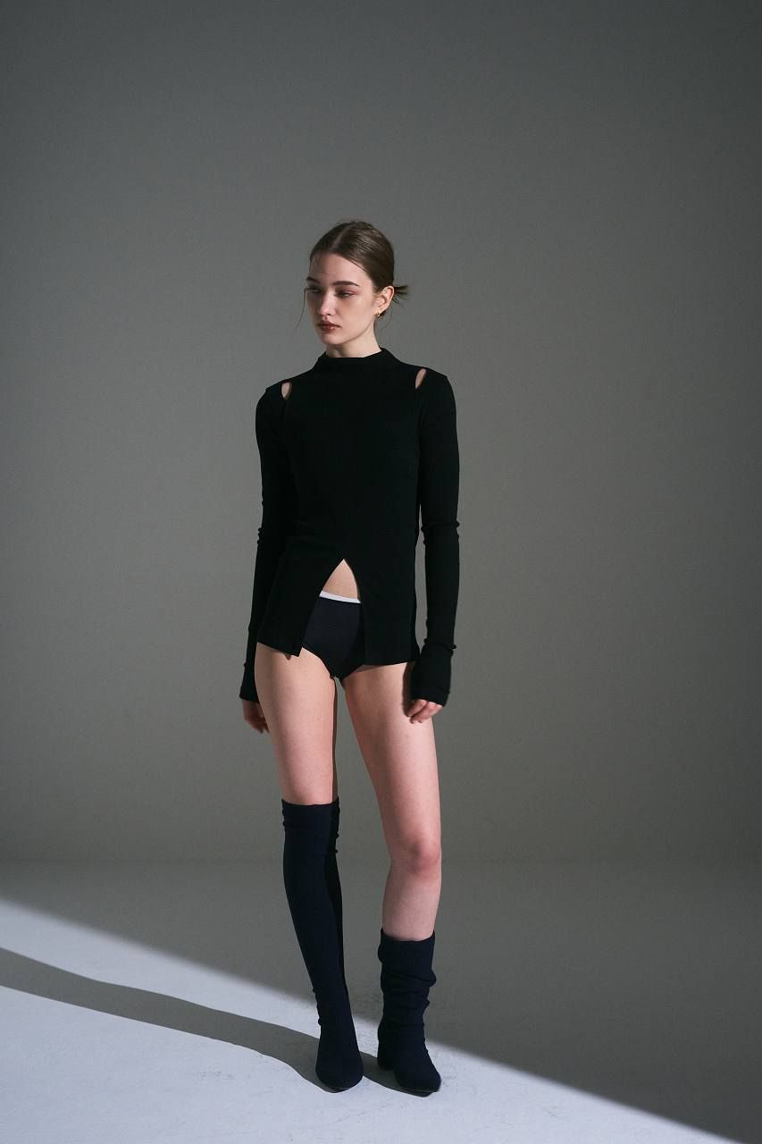 スラッシュリブロンT (ブラック) Slash Ribbed Long-Sleeve T-Shirt (Black) / 26AW