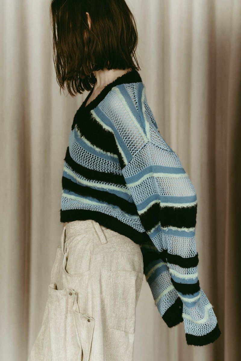 double-faced border knit / ダブルフェイス ボーダーニット (Blue) / 26SS