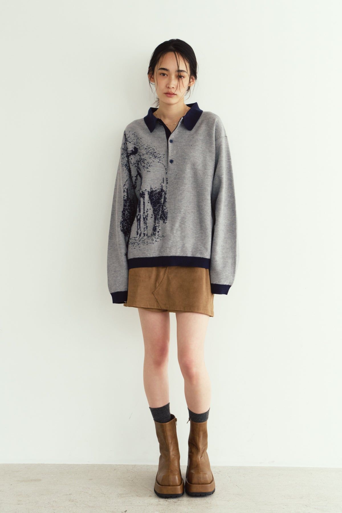 リバーシブル ジャガードポロニット (ネイビー) reversible jacquard polo knit(unisex) (Navy) / 26AW