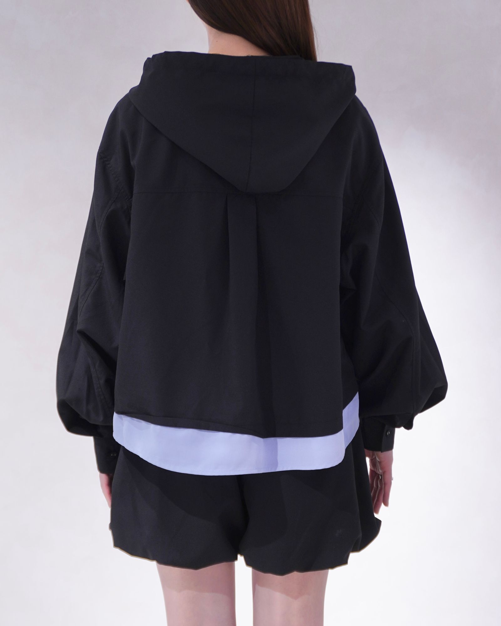 UVカット フーディトップス (ブラック) UV cut layered hem shirt hoodie tops (Black) /  26SS