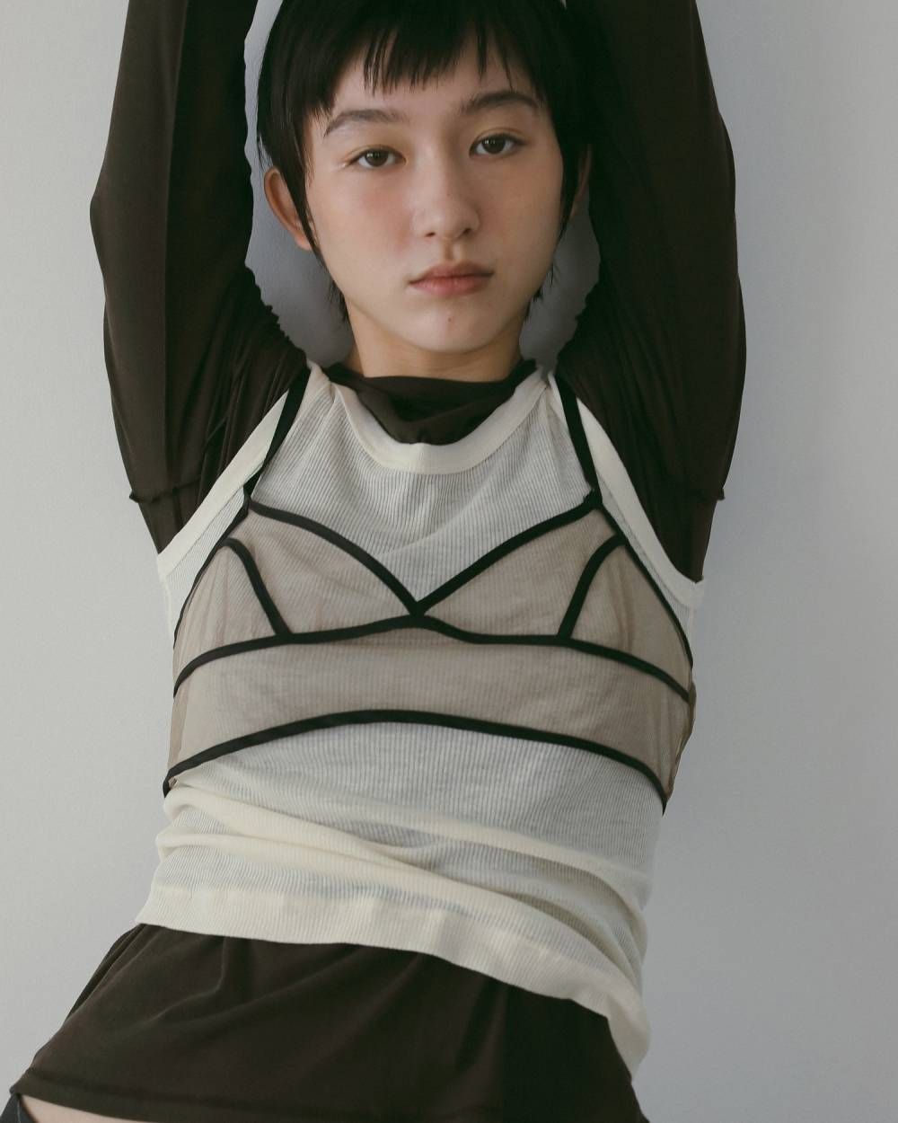 バイカラー チュールブラトップビスチェ (ベージュ) Bicolor Tulle Bratop (Beige) /  26SS