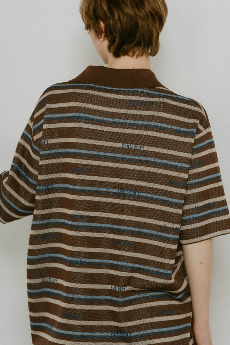 logo stripe polo knit (unisex) / ロゴストライプ ニットポロシャツ レギュラー丈 (ブラウン) / 25SS