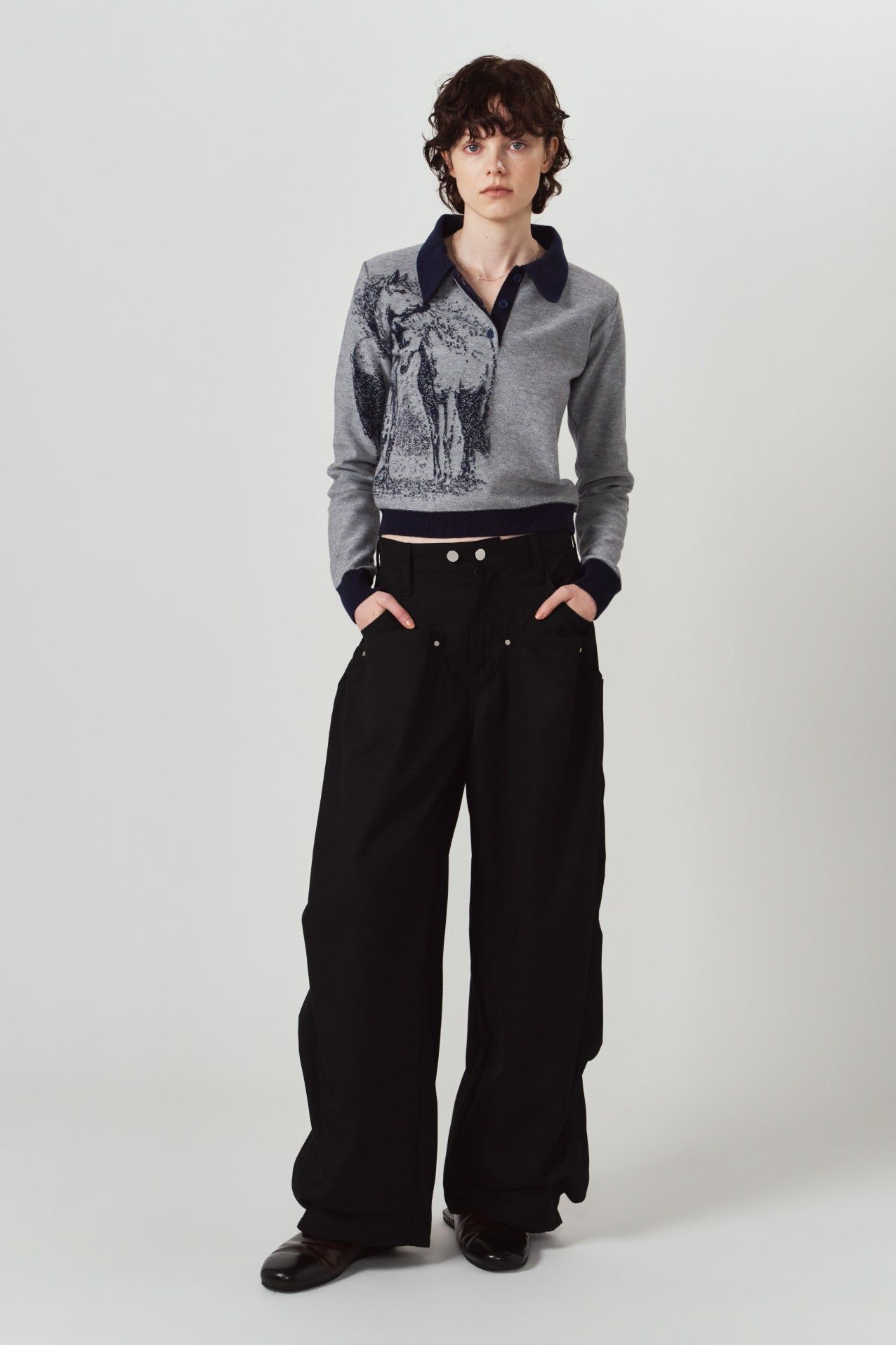 ジャガードポロニット (ネイビー) jacquard polo knit (Navy) / 26AW