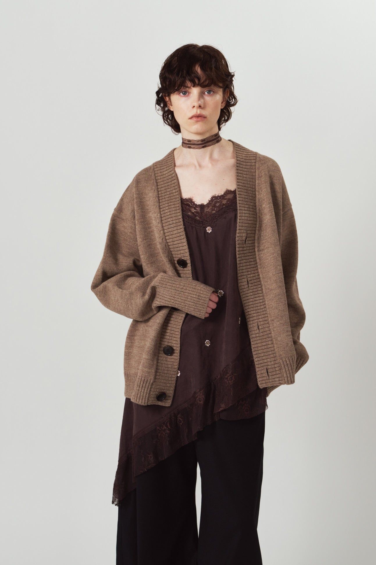 レースキャミソールドレス (ブラウン) lace cami dress (Brown) / 26AW